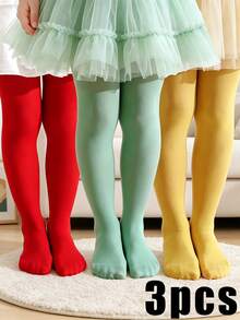 3 Pairs Girls' Candy Color Tights, Breathable High Elasticity Leggings, Soft & Skin-Friendly, Suitable For Dancing, Spring & Autumn - Multicolor - View 8