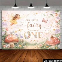 2D Flat Forest Fairy Birthday Party Backdrop, Soft Pink Background With Floral Wreath, Mushroom House, Snail And Heart Decorations, Durable Polyester Material, Suitable For Birthday Celebration - 22 - View 4