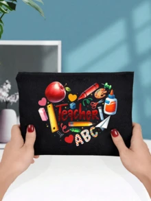 Teacher "Apple Print Makeup Bag, Portable Makeup Storage Bag Suitable For Moms And Teachers, Cosmetic Bag, Travel Makeup Bag, Cute Large Capacity Travel Organizer Bag, Lightweight Polyester Material, Suitable For Daily Use, Vacation, Fitness, Office, Perfect Gift For Moms, Teachers, Her, Also A Great Father's Day Gift, Graduation Gift, Independence Day Essential, Back To School Gift - Multicolor - View 4