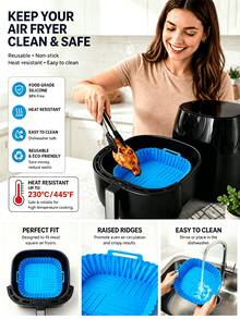 Dụng cụ tiện lợi cho người lười biếng: Tấm lót nồi chiên không dầu bằng silicon chống dính - hình vuông 7,5 inch x cao 9cm, chống rò rỉ, chịu nhiệt lên đến 230°C, an toàn với máy rửa chén (silicone) - 1 cái - Xem 6