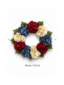 1pc Patriotic Hydrangea Flower Wreath, Suitable For July 4th, Red White Blue Color Scheme, Easy To Hang Artificial Flower Arch Decor For Front Door, Window, Outdoor Garden. Outdoor Wreath Decor, American Theme Party Decoration - Ngày độc lập - Xem 9