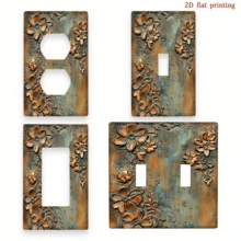 1 pièce Panneau d'interrupteur mural à texture métallique avec imprimé floral 2D, non électrique, installation manuelle, convient pour la décoration de la salle de séjour, design plat 2D - multicolore - Voir 1