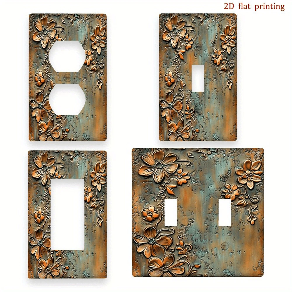 1 pièce Panneau d'interrupteur mural à texture métallique avec imprimé floral 2D, non électrique, installation manuelle, convient pour la décoration de la salle de séjour, design plat 2D - multicolore - Voir 1