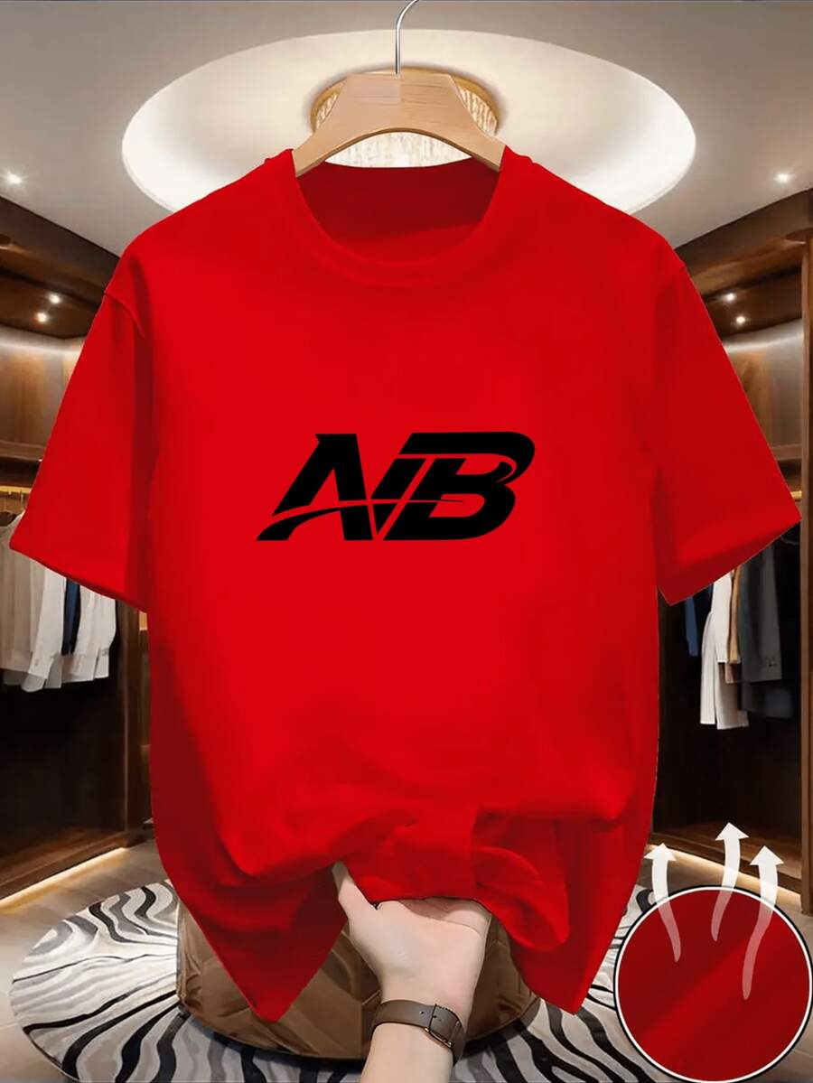 Urban Style | AB CUB Print Short Sleeve T-Shirt, Regular Fit, Crew Neck, Stretch Fabric, Versatile For Everyday And Casual Wear, Easily Creates An Urban Style. The Crew Neck Is Ideal For The Gym, Running, Cycling, And Summer Casual Wear - Activewear - [紅色的] - 查看 1