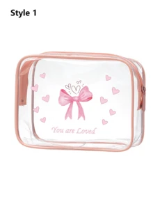 1pc Cute Pink Bow Makeup Bag, PVC Cosmetic Bag, Non-Fading Zipper, Lightweight Foldable Storage Pouch, Perfect Gift For Birthday, Friends And Holidays, Birthday Gift Bag, Funny Design Bag, Double-Sided Printing, Otter Pattern, Summer Bag, Ramadan Bag, Makeup Bag, Wallet, Backpack, Toiletry Bag, Travel Organizer - Pink - View 14