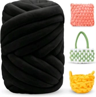 Cinta de Bolsos de Ganchillo, Hilo Gigante 300g Hilo de Lana Suave Hilo Chunky Tubular, Madejas de Lana Gruesa para Mantas Hechas a Mano, Mascotas, Cama - D-Schwarz - Übersicht 1