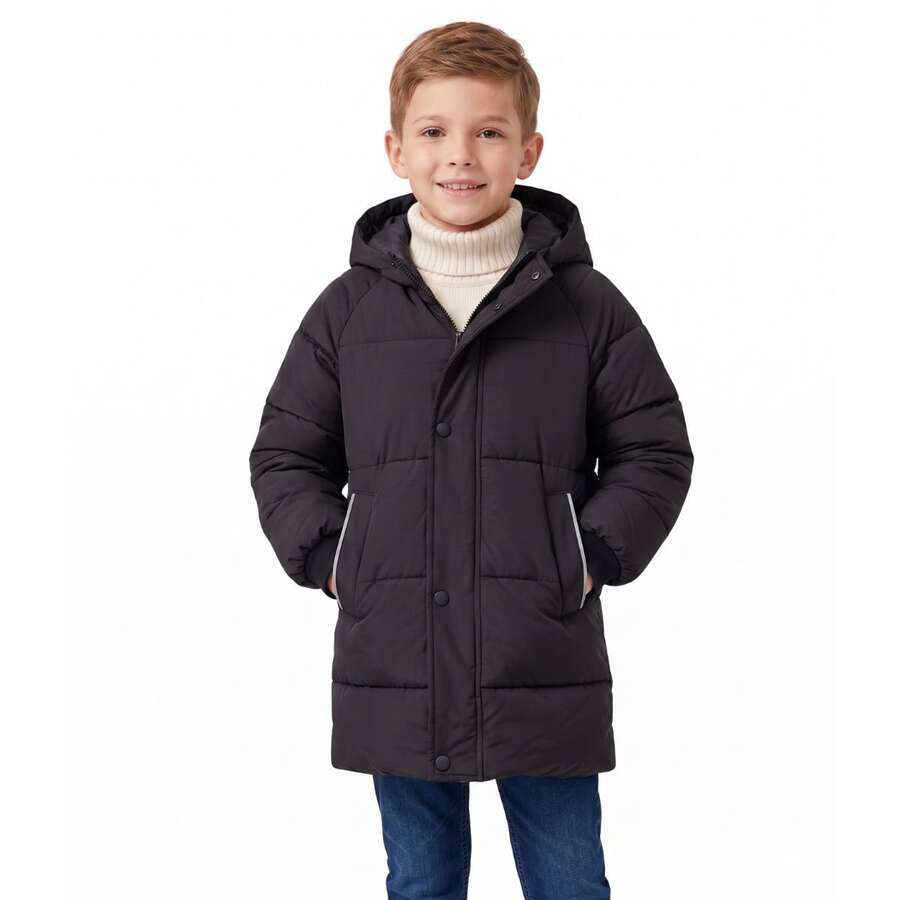 About Everything Children's And Youth Long Jacket Coat For Boys And Girls With Ribbed Cuffs - 黑色 - 查看 1