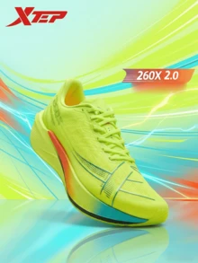 XTEP 260X2.0 Carbon Plate Racing Shoes | Professional Marathon Running Shoes For Men, Smooth Propulsion, Shock Absorption And Rebound, New Fluorescent Green - New Fluorescent Green - View 2