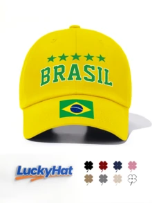 1 Stück BRASIL Muster Klassische Baseballkappe, Unisex in mehreren Farben erhältlich, Brasilien Nationalflagge Sportkappe, ästhetisches Fußball-Fan Outdoor Reise Zubehör, Strand, Urlaub - BRASIL - Übersicht 2