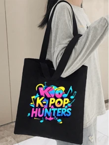 Sacola de Lona K-Pop com "Ko" Bolsa de Ombro de Grande Capacidade, Bolsa de Ombro com Ilustração Pintada à Mão, Mercadoria de Fã, Bolsa para Transporte e Compras, Sacola Grande Dobrável de Uso Casual, Bolsa Elegante para Ocasiões, Adequada para Viagens, Concertos, Eventos de Fãs, Festas, Uso Diário, Presentes de Aniversário Ideais, Presentes de Ídolos, Mercadoria de Fã, Presentes de Férias, Presentes de Concerto - Multicolorido - Visão 7