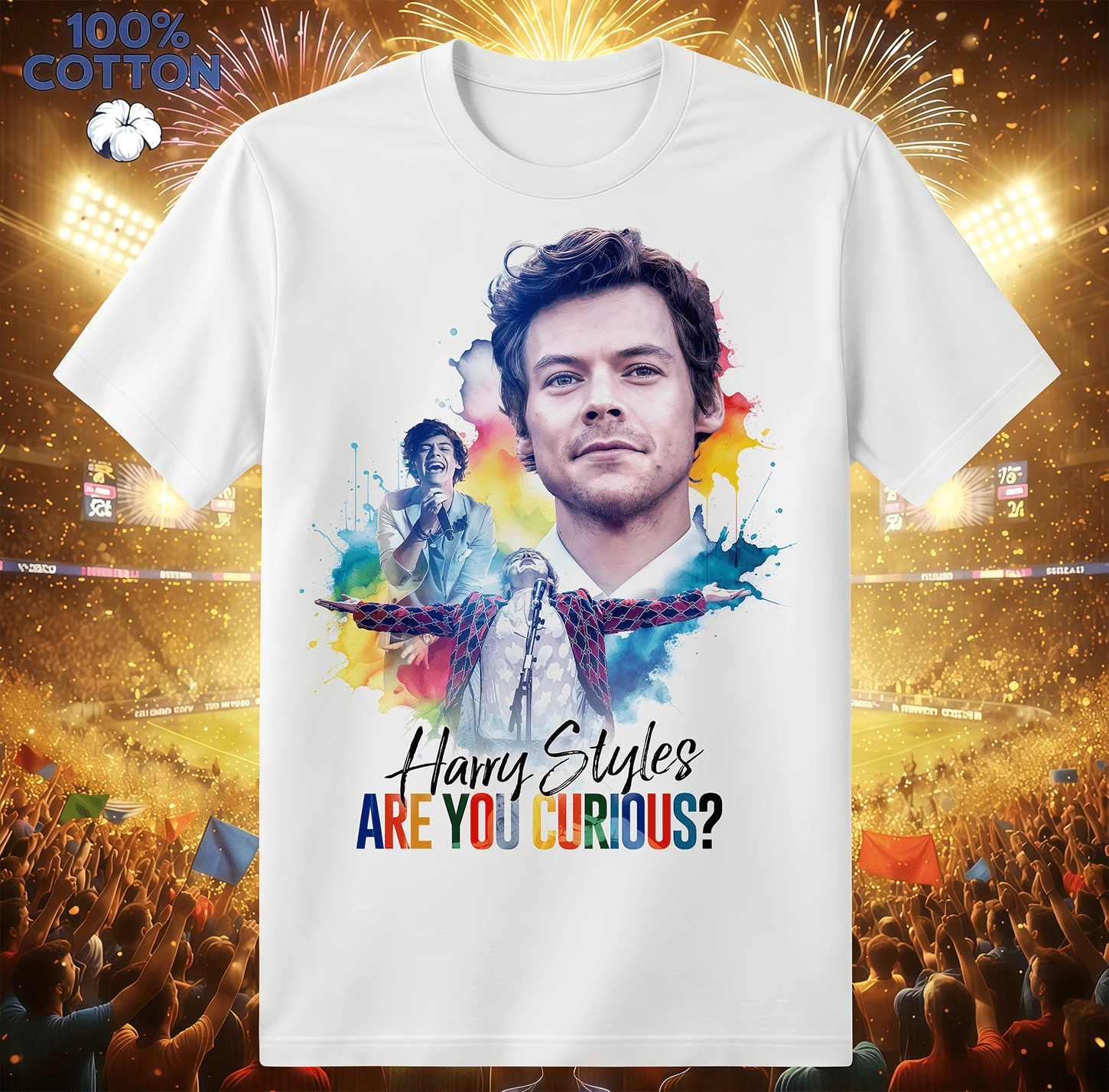 Harry Sty Watercolor Style Concert Shirt | Gender-Neutral Oversized Fan Shirt White - White - View 1