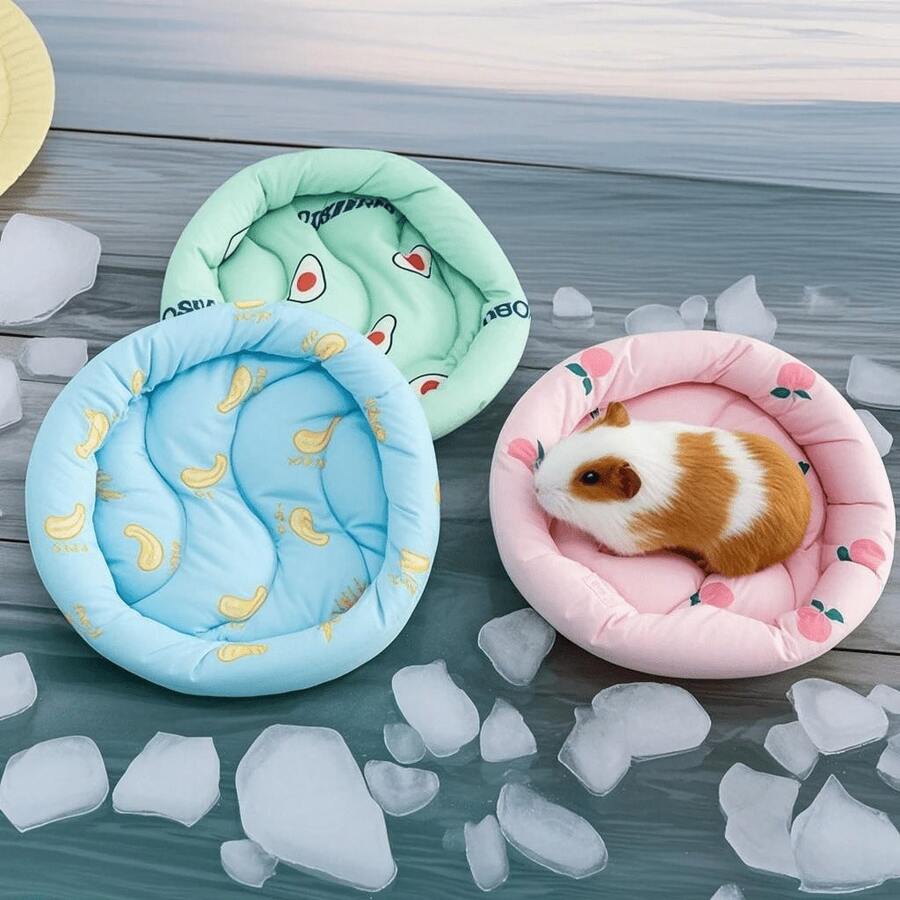 1pc Mini Fruit Print Pet Bed Pad, Round Cooling Non-Slip Hamster Sleeping Mat, Seasonal Cage Accessory For Small Pets (Not Suitable For Rabbits) - View 1