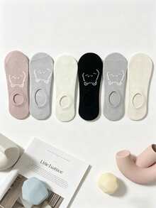 6 pares de calcetines invisibles casuales para mujer, diseño de oso de dibujos animados encantador sin mostrar calcetines, calcetines a la moda para la vida diaria - Multicolor - Ver 9