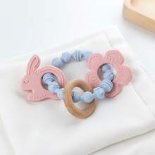Silicone Wearable Baby Teether - Anti-Eating Hand Design, Never-Drop Wristband Teething Toy, Infant Oral Care & Molar Stick - Wooden Ring Series - View 2