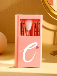 1 Set Portable Makeup Brush Set With Mirror, Heart-Shaped Letter A-Z Print, Boxed Makeup Brush Set, Multi-Functional Foundation Brush And Eyeshadow Brush, High-Quality Bristles, Beginner Makeup Tools, Cosmetic Storage Rack, Suitable For Travel, Daily Use, Home Use, Perfect Gift For Girls, Teens, Makeup Enthusiasts, And Essential For Mother's Day, Father's Day, Graduation, National Day - Multicolor - View 8