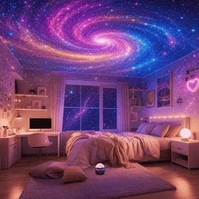 1 chiếc đèn chiếu sao lấp lánh phong cách retro Vaporwave neon gradient tím xanh thiên hà, chao đèn pha lê trong suốt hai màu đen mờ và xanh neon, điều khiển bằng giọng nói, đồng bộ nhịp điệu âm nhạc, chiếu hình động đa chế độ, tốc độ điều chỉnh được, điều khiển từ xa, cấp nguồn USB, đèn chiếu sao phong cách retro thập niên 80, trang trí tiệc tốt nghiệp, vũ trường cổ điển, hội trường mùa hè, không khí retro.