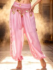 Bohemian Style Coin Decorated Chiffon Harem Pants, Loose Flowy Trousers, Suitable For Fusion And Exotic Style Festival Events (Multiple Colors Available) - Multicolor - View 8