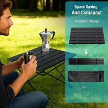 Portable Folding Camping Side Table, Multifunctional Aluminum Picnic Trestle Table With Carrying Bag, Anti-Slip Rubber Feet For Outdoor Cooking BBQ Beach Hiking Fishing Boating - Black - View 2
