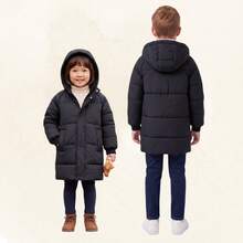 About Everything Children's And Youth Long Jacket Coat For Boys And Girls With Ribbed Cuffs - 黑色 - 查看 3