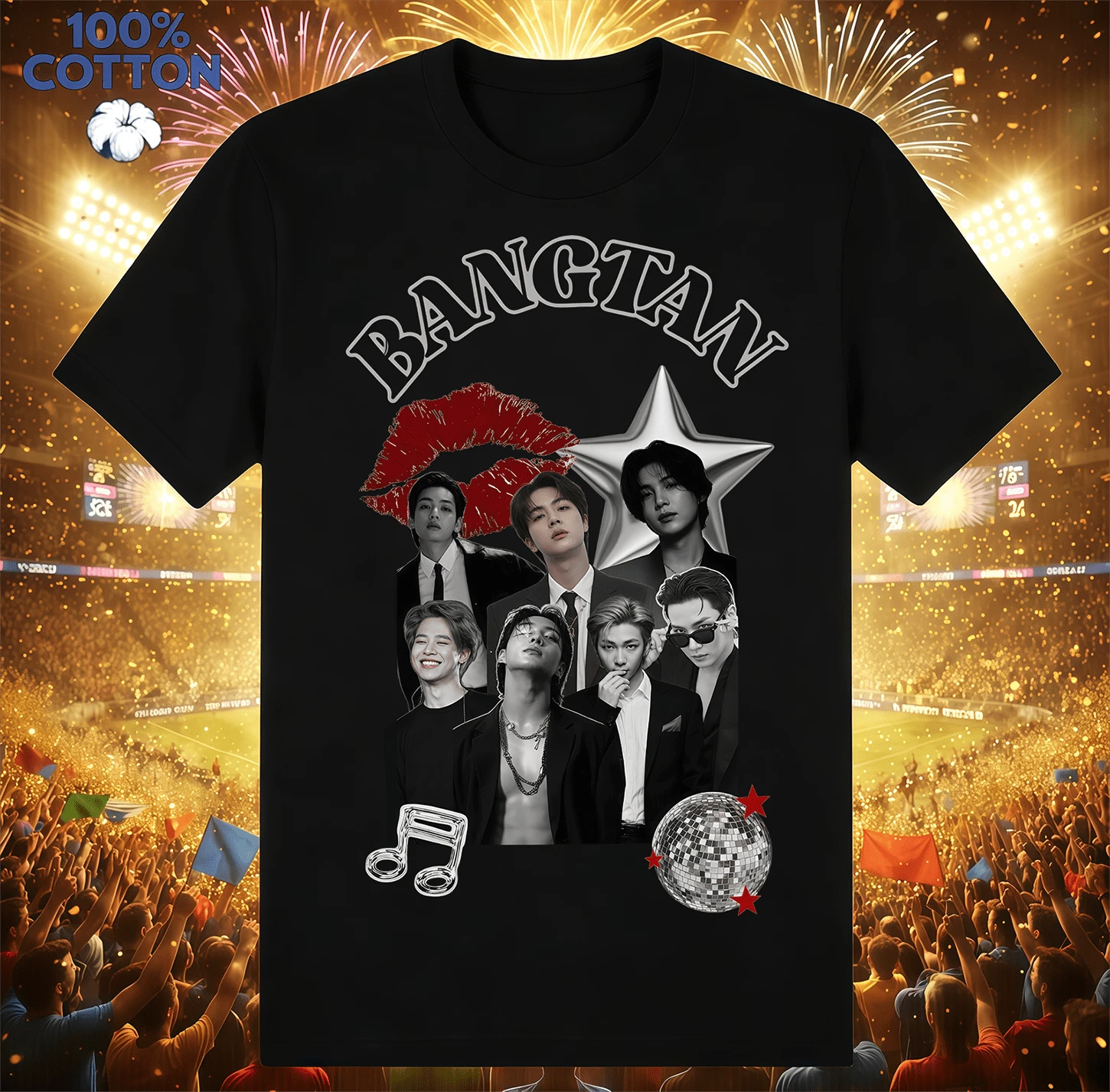 Bangtan Disco Style Fan T-Shirt | Gender-Neutral Oversized K-Pop Shirt Black - Black - View 1