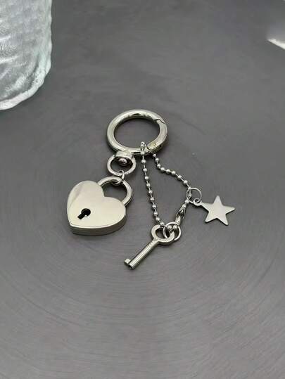 Llavero con candado y llave en forma de corazón de plata, colgante con llavero, ideal como premio para estudiantes o empleados excelentes, accesorio de bolso con etiqueta de identidad, regalo para familia, amigos, parejas, maestros, padres, decoración antiestrés