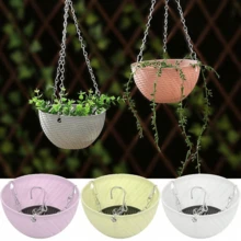 1pc Rattan Pattern Hanging Plastic Flower Pot, Macaron Color Plant Basket With Drainage Layer & Metal Chain Hook, Ideal For Succulent, Spider Plant, Pothos - Perfect For Balcony, Wedding & Party Decor - Spider Plant Pot - View 1