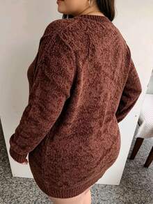 Plus Size Sweater Blouse, Large Sizes G1 G2 G3, Mousse Fabric - 咖啡棕 - 查看 2
