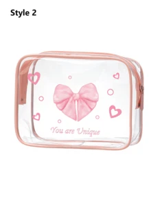 1pc Cute Pink Bow Makeup Bag, PVC Cosmetic Bag, Non-Fading Zipper, Lightweight Foldable Storage Pouch, Perfect Gift For Birthday, Friends And Holidays, Birthday Gift Bag, Funny Design Bag, Double-Sided Printing, Otter Pattern, Summer Bag, Ramadan Bag, Makeup Bag, Wallet, Backpack, Toiletry Bag, Travel Organizer - Pink - View 13