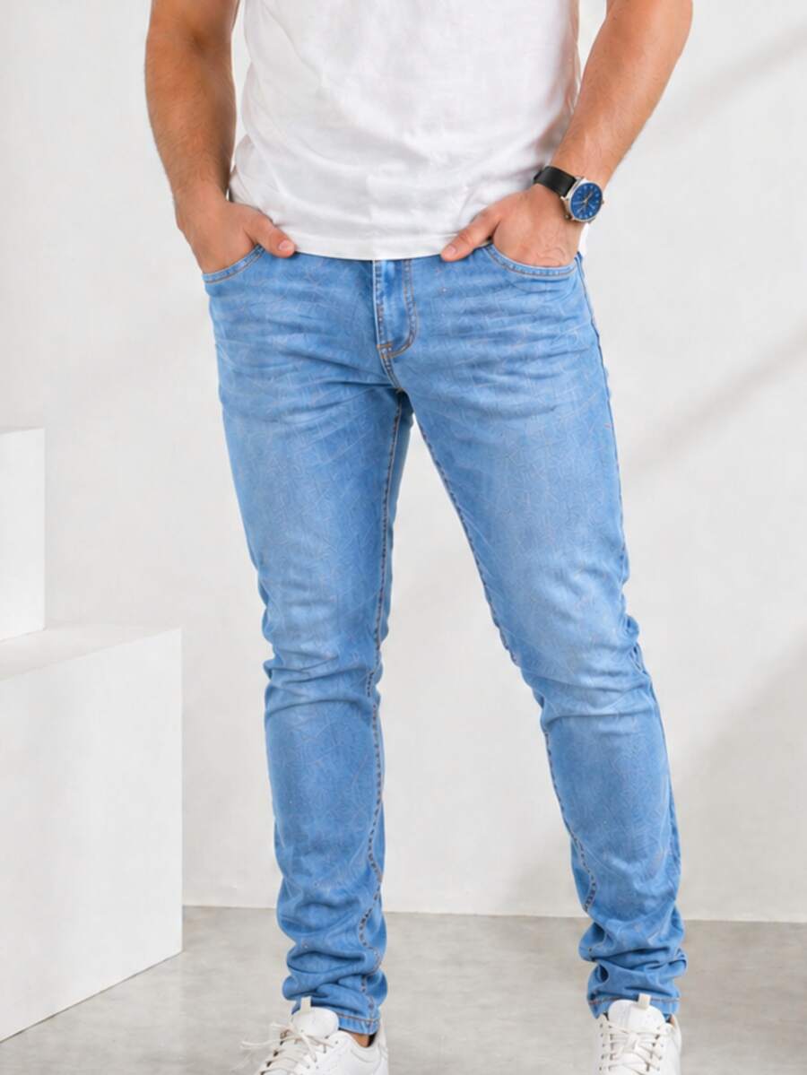Men's Traditional Straight Jeans With Lycra - Light Wash - View 1