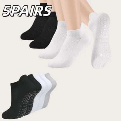 5 pares de calcetines de pilates para mujer, calcetines antideslizantes para yoga, barra, hospital, ballet, danza, entrenamiento descalzo, adecuados para todas las estaciones