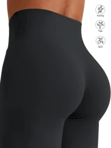 1pc Women's Straight Leg Wide Leg Pants, High Waisted Slimming Yoga Leggings, Suitable For Spring, Summer, Autumn Black Sports - Black - View 5