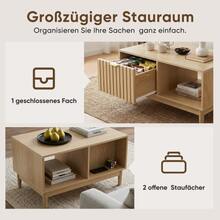 80 Cm Tall Coffee Table In Mid-Century Modern Style, Living Room Center Table With Grid Structure, With One Drawer, Open Shelves And Solid Wood Legs - Oak - View 7