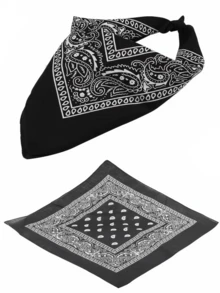 Black Cashew Pattern Multifunctional Scarf, Vintage Headband, Outdoor Small Scarf, Silk Headband, Suitable For Daily Life And Street Dance. - Black - View 4