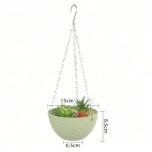 1pc Rattan Pattern Hanging Plastic Flower Pot, Macaron Color Plant Basket With Drainage Layer & Metal Chain Hook, Ideal For Succulent, Spider Plant, Pothos - Perfect For Balcony, Wedding & Party Decor - Spider Plant Pot - View 10