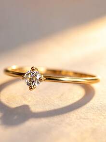 925 Sterling Silver Geometric Square Cubic Zirconia Ring, Jewelry Gift For Women, Engagement Jewelry - Gold - View 6