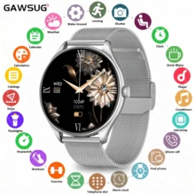 GAWSUG Reloj Inteligente Circular Minimalista con Llamada Bluetooth, Rastreador de Actividad Metálico Delgado de 0.36 Pulgadas para Muñecas Pequeñas, Monitor de Salud Diaria Recordatorio de Mensajes, Mejor Regalo Tecnológico 2026 para Hombres y Mujeres - Ver 6