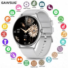 GAWSUG Reloj Inteligente Circular Minimalista con Llamada Bluetooth, Rastreador de Actividad Metálico Delgado de 0.36 Pulgadas para Muñecas Pequeñas, Monitor de Salud Diaria Recordatorio de Mensajes, Mejor Regalo Tecnológico 2026 para Hombres y Mujeres - Ver 5