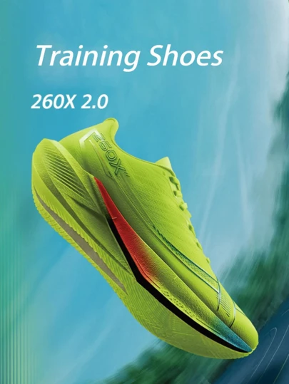 XTEP Zapatos de carreras 260X2.0 con placa de carbono | Zapatos de running de maratón profesionales para hombres, propulsión suave, absorción de impactos y rebote, nuevo color verde fluorescente