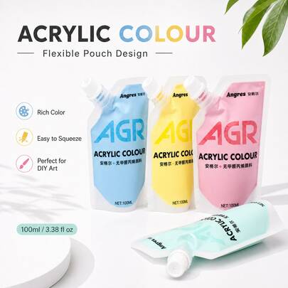 100ml Acrylic Paint Refill Pouch – Multiple Colors Available For Canvas Painting, Crafts & DIY Art