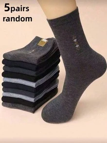 5 Pairs Black, White, Gray Fashionable Breathable Crew Socks For Men, Random Assortment, Suitable For Daily Wear - Multicolor - View 10