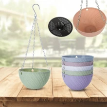 1pc Rattan Pattern Hanging Plastic Flower Pot, Macaron Color Plant Basket With Drainage Layer & Metal Chain Hook, Ideal For Succulent, Spider Plant, Pothos - Perfect For Balcony, Wedding & Party Decor - Spider Plant Pot - View 4