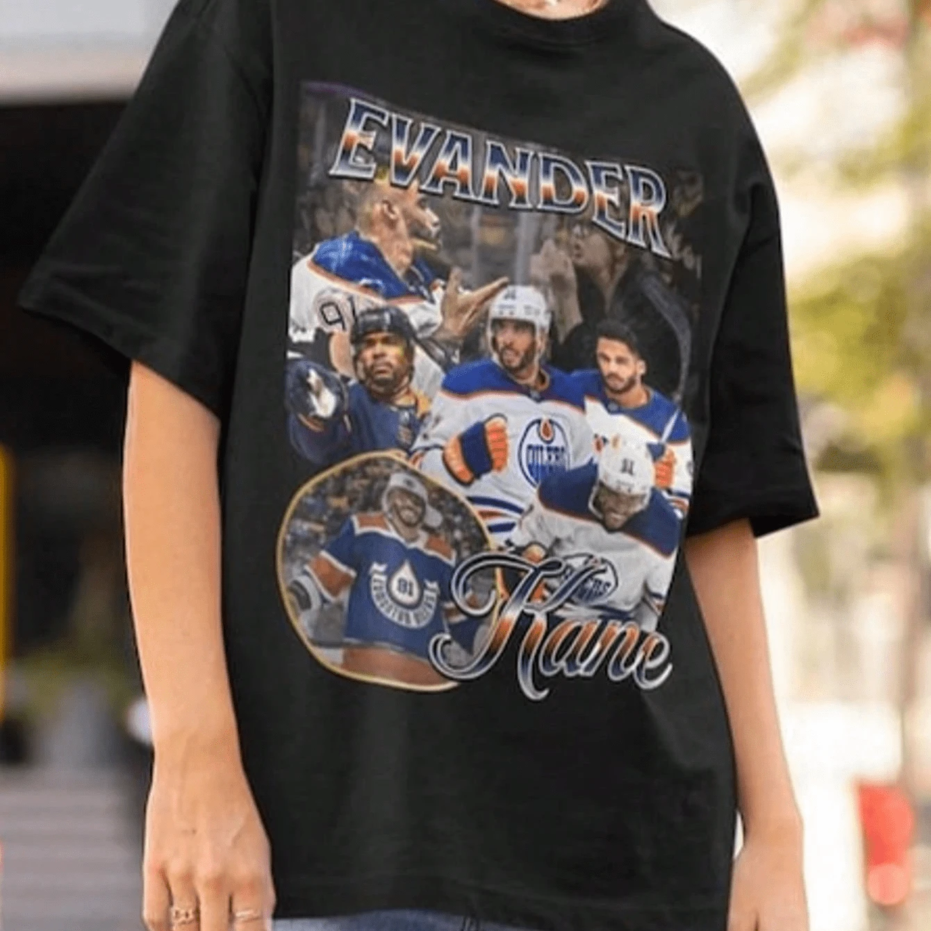 Evander Kane Shirt Vintage 90s Edmonton Oilers Fan Hockey Design Retro Bootleg Gift Classic Grap - màu đen - Xem 1