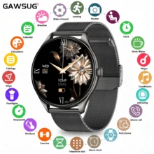 GAWSUG Reloj Inteligente Circular Minimalista con Llamada Bluetooth, Rastreador de Actividad Metálico Delgado de 0.36 Pulgadas para Muñecas Pequeñas, Monitor de Salud Diaria Recordatorio de Mensajes, Mejor Regalo Tecnológico 2026 para Hombres y Mujeres - Ver 10