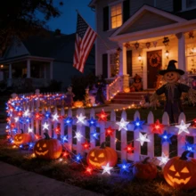 39Ft 80-LED Decorative String Lights: Red, White, And Blue Star-Shaped Lights. Suitable For Indoor And Outdoor Use, Home Decor, And Holiday Celebrations Such As Presidents' Day, Independence Day, And National Day. - 紅白藍星星銅線燈 - 查看 6