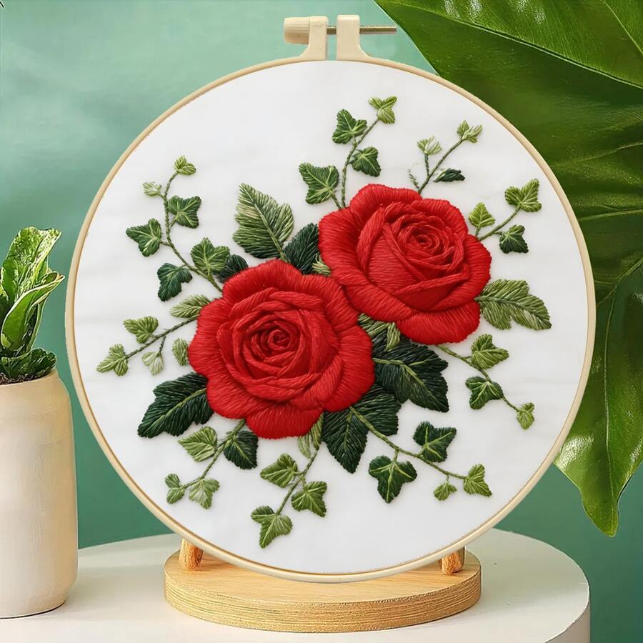 3套ins风玫瑰桃花3D刺绣套装，DIY花束刺绣装饰绘画工艺入门包