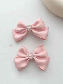 1个/2个装 女士粉色心形蝴蝶结发夹，婚礼及音乐节蝴蝶结发饰 - 粉色 - 查看 2