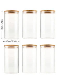 1pc/6pcs Glass Airtight Jars Set, Bamboo Lid Moisture-Proof Storage Bottles, Multi-Size Airtight Containers For Spices, Tea, Grains - Clear - View 16