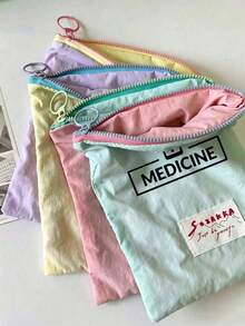 「Medicine」圖案印花便攜藥袋 藥丸收納包 急救包 化妝包 零錢包，適合日常使用/戶外/旅行，便於攜行收納，可用於化妝品、手機及其他小物品整理，旅行必備，聖誕禮物，個性化禮物袋，小禮物交換，房間裝飾 - 彩色 - 查看 4