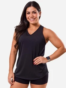 Women's Dry Racerback Tank Top, Plain, Fitness, Walking And Gym - 黑色 - 查看 2