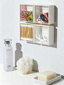4pcs Wall-Mounted Storage Boxes - Cosmetic Organizer, Jewelry Box, Plastic Storage Rack, For Organizing And Storing Floss, Hair Ties, Hair Clips, Powder Puffs And Other Items. Suitable For Home, Dorm, Commercial Spaces, Bathroom, Room Decor, Also As Christmas Or Holiday Gifts. - Multicolor - View 7
